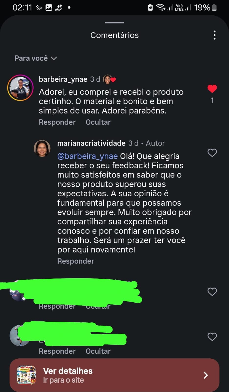 Print de comentário de cliente satisfeito com o RobôKids Criativo